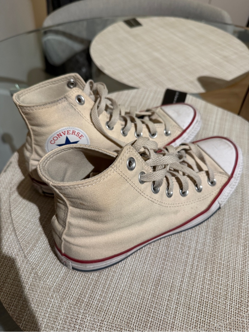 Converse High-Top Sneakers in Beige with Red Trim